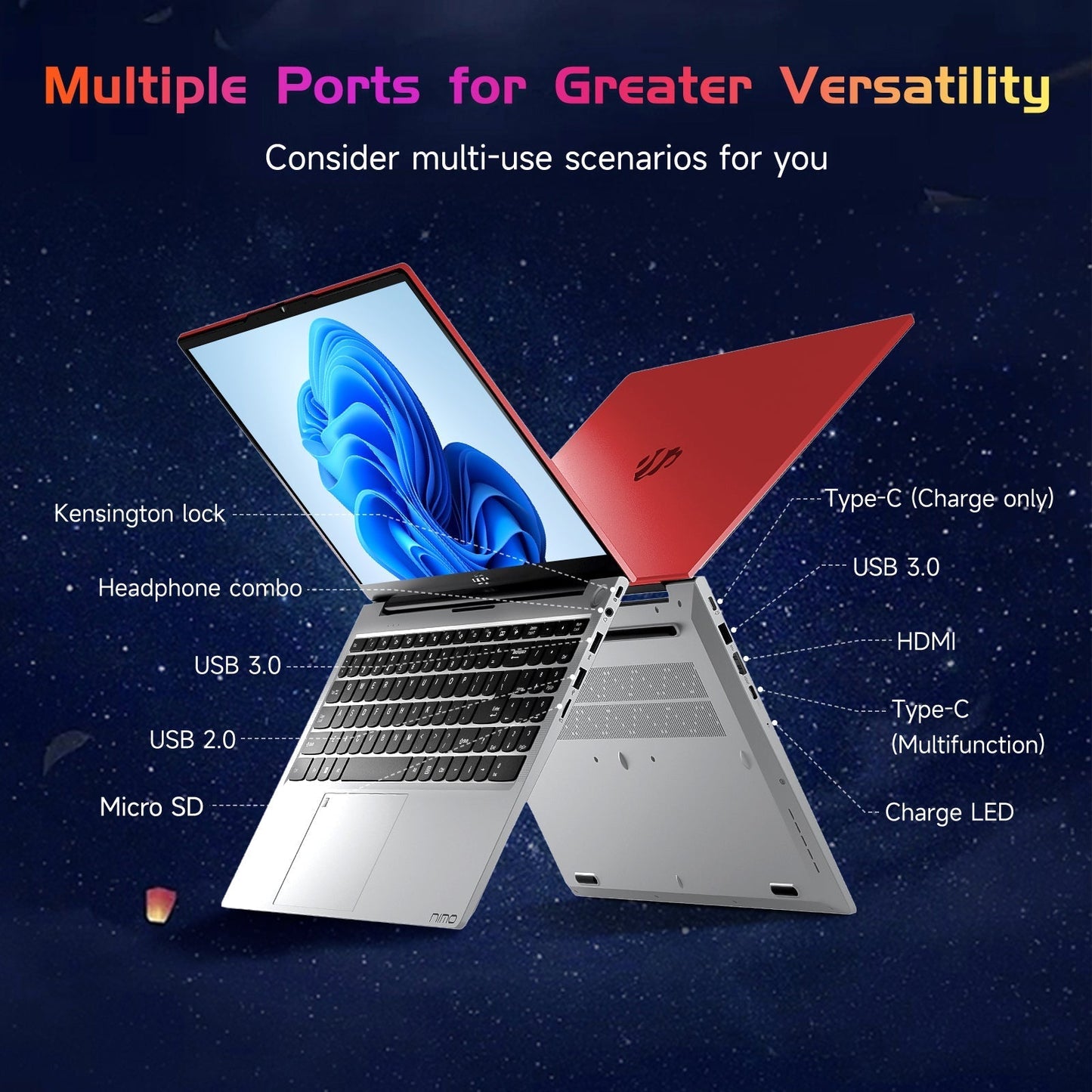 TEMELLSAN 15.6" N151 FHD laptop for Home and School-16GB - Red