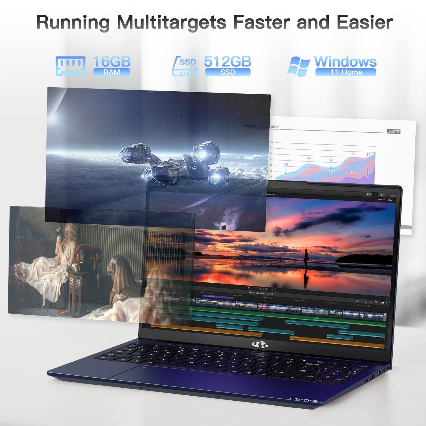 TEMELLSAN 15.6" N151 FHD laptop for Home and School -16GB-Blue