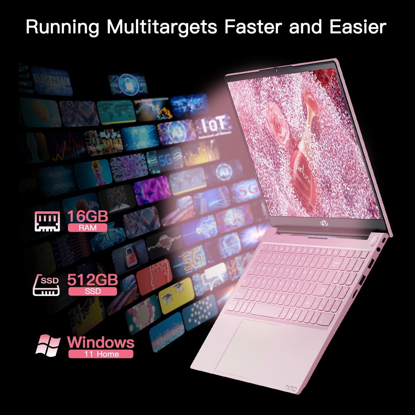 TEMELLSAN 15.6" N151 FHD laptop for Home and School -16GB-Rose Gold