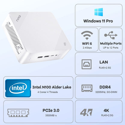 TEMELLSAN Minipc DNB20 (In Macaron) Intel N100 Processor for Home and School - 16GB - 1TB - White